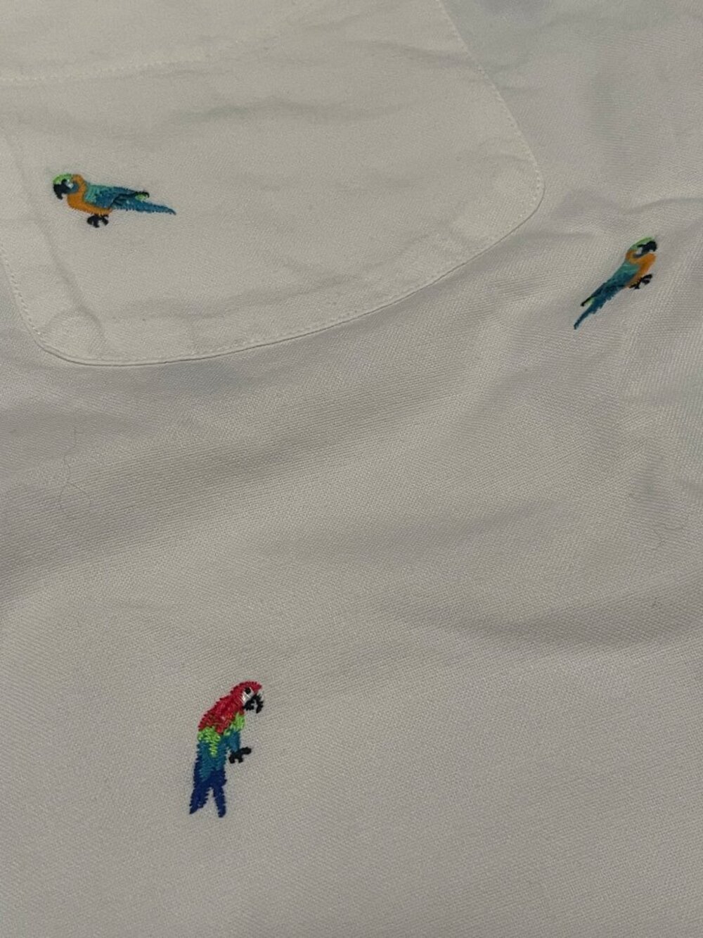 J.Crew Factory Embroidered Parrot Cotton Button Up Shirt  White Large - Picture 5 of 7